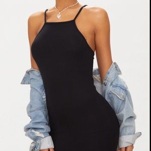 BLACK THIN STRAP RIBBED BODYCON SEXY MINI DRESS!!!